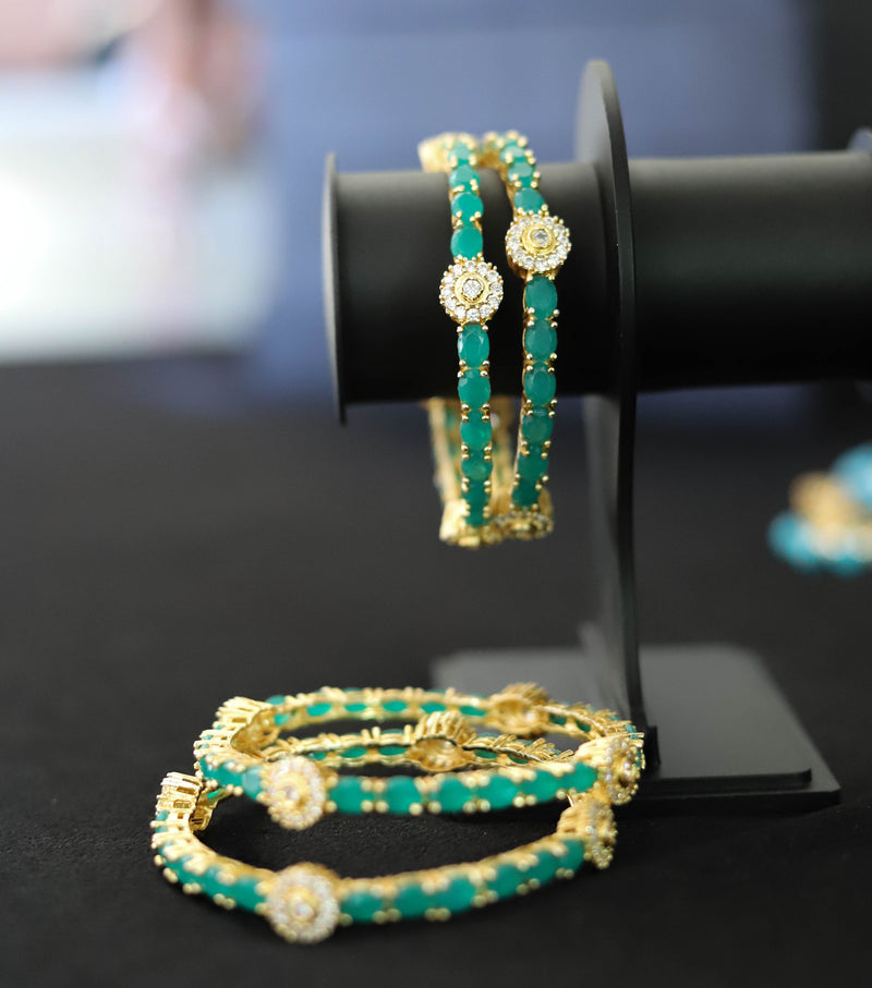 Green Emerald Color American Diamond Bangles