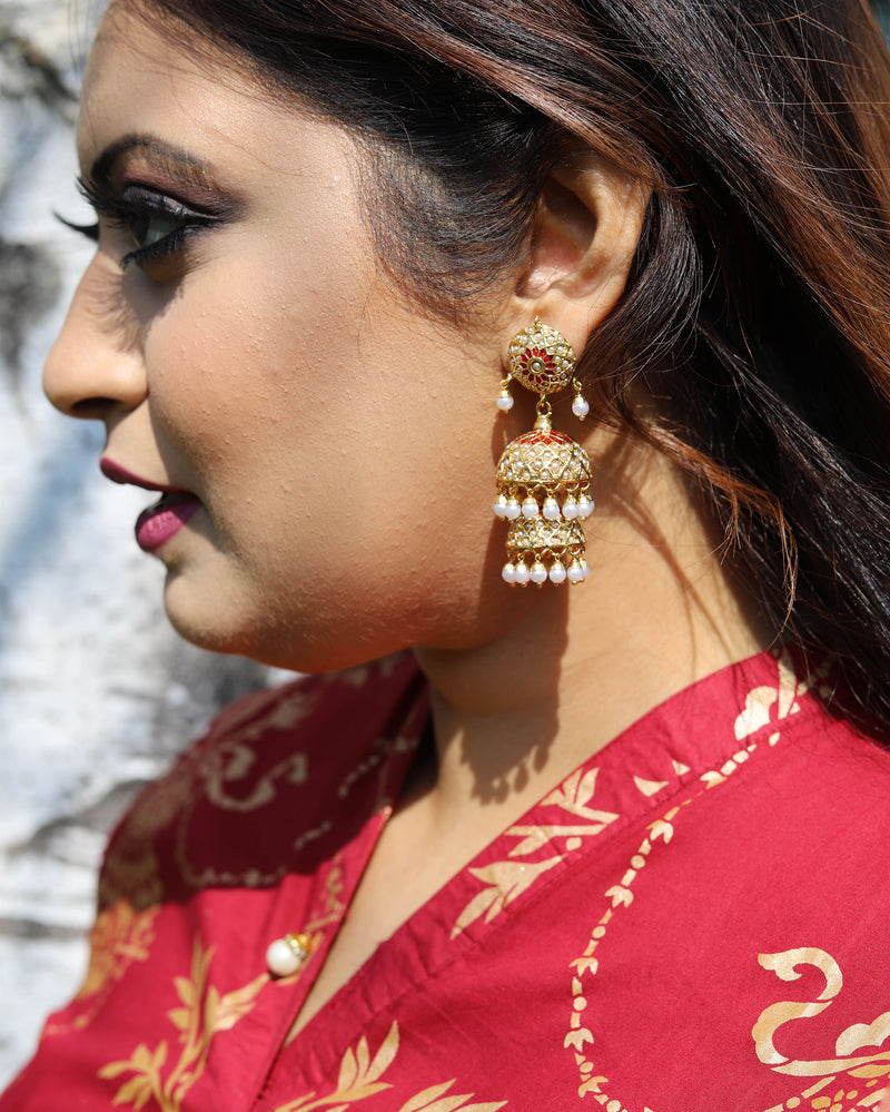 Bi layered meenakari jhumka