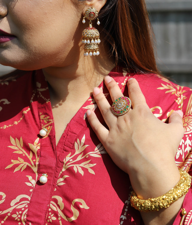 Bi layered meenakari jhumka