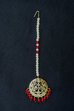 6 Carat Gold Platted white and red polki studded mid size tikka