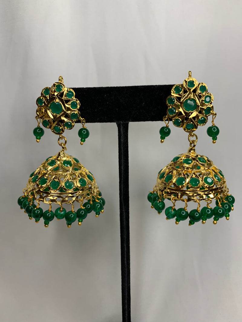 Green gold polki earrings