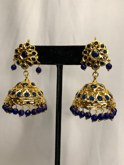 Blue gold polki earrings