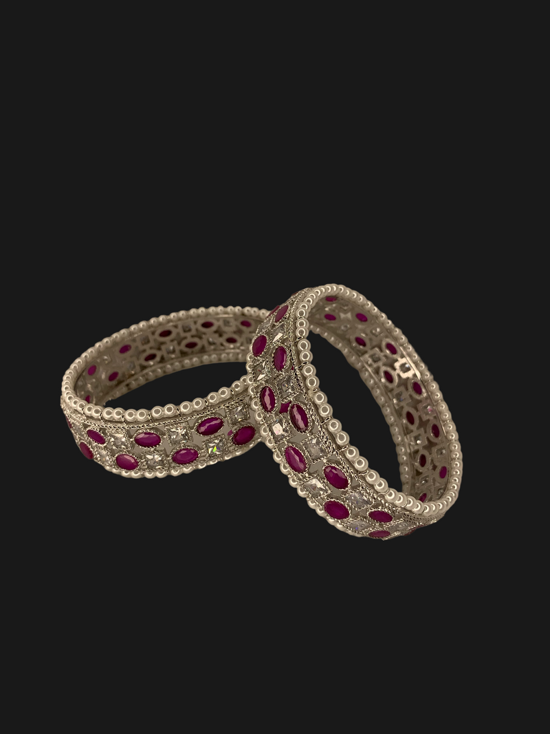 Silver White and Ruby Pink with Pearls Kada