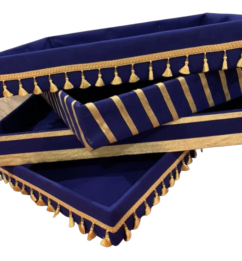 Rental Blue diagonal and double striped around Bari trays