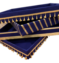 Rental Blue Tassel Single Stripe Bari trays